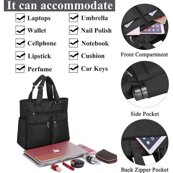 VOLGANIK ROCK Canvas Tote Bag Waterproof Nylon Multi-Pocket Laptop Shoulder Bag - Picture 5 of 7